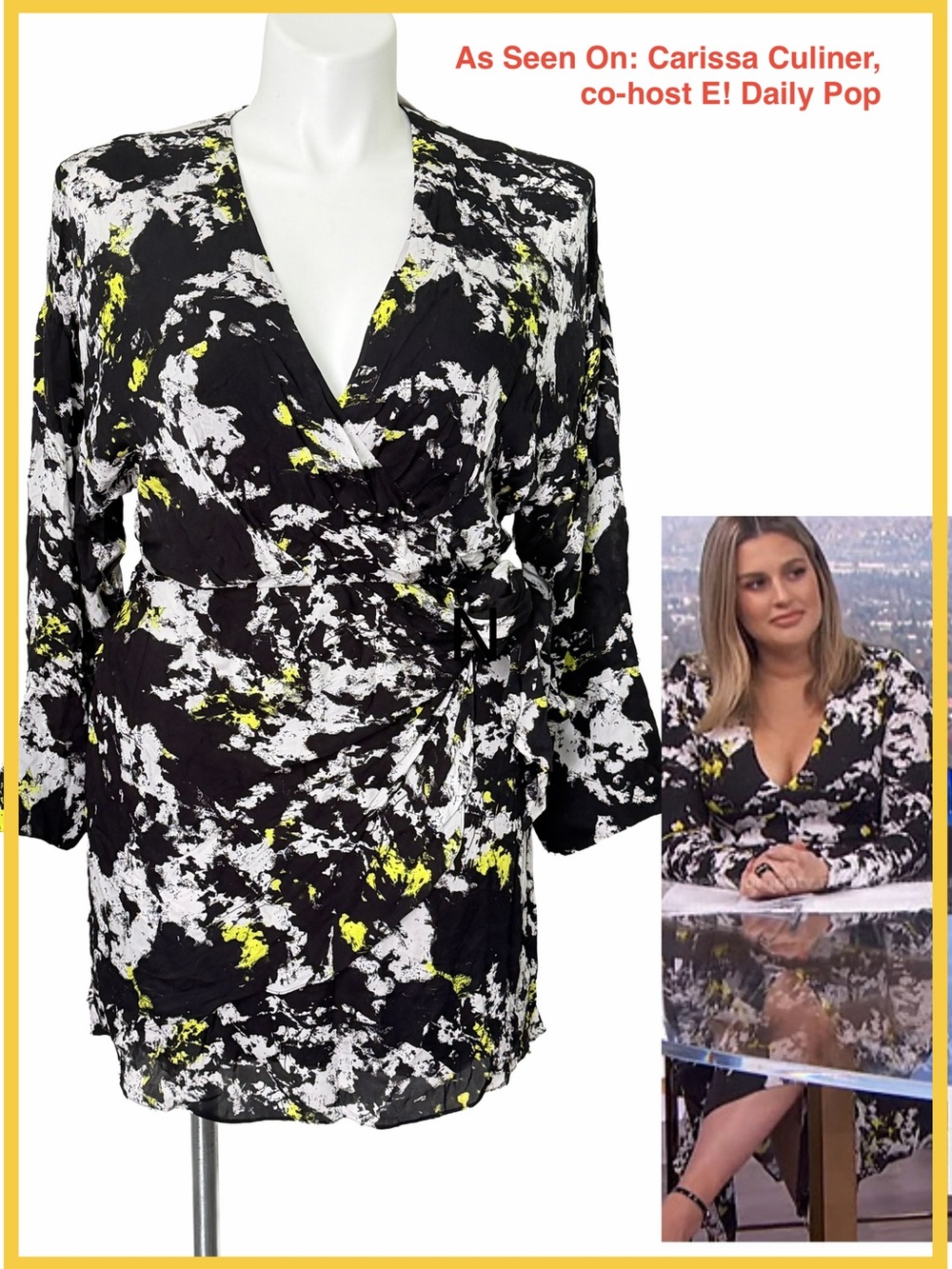 Alice + Olivia Ophelia Faux Wrap Long Sleeve Mini Dress Women size 12 large ASO